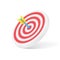 Arrow target 3d icon. Circular disc with red stripes and blue dart in center
