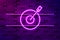 Arrow in target glowing purple neon sign or LED strip light. Realistic vector illustration