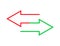 Arrow transfer symbols in red and green colors. Exchange symbol with arrows in flat design. Isolated outline reverse