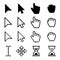 Arrow web cursors, digital hand pointers vector black pictograms