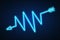 Arrow. Zigzag indicator. Neon glow. Vector illustration. The blue symbol indicates the direction. Colored vector illustration.