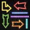 Arrows with bulb lamps. Retro signpost with blue, red and yellow light bulbs for theater billboard, circus and casino