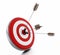 Arrows hit right on target bullseye. 3D illustration