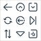 arrows line icons. linear set. quality vector line set such as diagonal arrow, down arrow, sort, skip, left arrow, rotate, down up