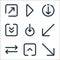 arrows line icons. linear set. quality vector line set such as diagonal arrow, up arrow, switch, diagonal arrow, down down down