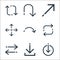 Arrows line icons. linear set. quality vector line set such as downloading, direct download, transfer, refresh arrow, next, resize