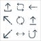 arrows line icons. linear set. quality vector line set such as returning, left right, diagonal arrow, upload, synchronizing,