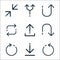 arrows line icons. linear set. quality vector line set such as rotating arrow, download, refresh, returning, upload file, refresh