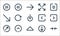 arrows line icons. linear set. quality vector line set such as shrink, up arrow, diagonal arrow, down arrow, up diagonal left