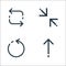 Arrows line icons. linear set. quality vector line set such as up arrow, rotating arrow, resize