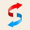 Arrows swirl. Red and blue curved signs