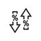 Arrows up & down with percent symbol - web black icon design. Exchange market concept sign. Growth and decline. Vector illustratio