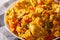 Arroz con pollo - rice with chicken and vegetables closeup. horizontal