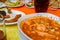 Arroz a la tumbada, Mexican food from Veracruz with side dishes, copy space
