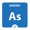 Arsenic symbol. Sign Arsenic with atomic number and atomic weight. As Chemical element of the periodic table on a glossy white