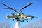 Arsenyev, Russia, January, 28, 2017. The monument to KA-50 helicopter BLack shark in Arsenyev