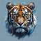 Art of a Bengal tigers head against a blue backdrop