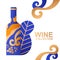 Art blue orange and gold bottle, curls and leaf for your wine isolated on white background. Brand design, logo, festival