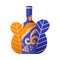 Art blue orange and gold bottle and leaves for your wine isolated on white background. Brand design, logo, festival