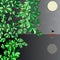 Art boat on the horizon, the moon in the night sky beetles on a tree illustration