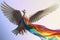 art that combines two universal symbols: the dove of peace and the gay and LGBTI+ pride flag,Generative AI