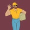 Art of cool man courier. Hipster vector illustration