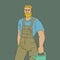 Art of cool man gardener. Hipster vector illustration