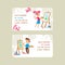 Art courses school set of business cards vector illustration. Girl and boy drawing, painting, sketching on easel