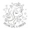 Art. Cute unicorn. Coloring pages. Fashion illustration print in modern style for clothes or fabrics and books. Dream like a