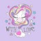 Art. Cute unicorn. Fashion illustration drawing in modern style for clothes or fabrics and books. Digital drawing. With love. Text
