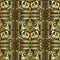 Art Deco. 3d gold Art Nouveau old retro style floral ornamental seamless pattern with square greek key meanders frames, borders.