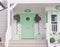 art deco building home house continental retro modern homes shiplap green trees plants