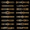 Art deco dividers. Gold deco design lines, golden book header borders. 1920s victorian vintage elements on black. Vector