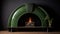Art Deco Flair: Green Ceramic Fireplace With Kinetic Lines And Curves