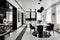 art deco home with black and white accents, streamlined design