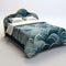 Art Deco Inspired Blue And Gold 3d Bed With Naturalistic Ocean Wave Design