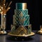 Art Deco-inspired cake with geometric patterns and metallic accents