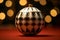 Art deco inspired christmas ball pattern on blurred lights background. Generative AI