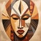Art Deco Inspired Ugandan Wooden Mask On Linen Painting