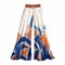 Art Deco Inspired Wide Legged Pants In Orange, Blue, And White