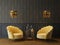 Art Deco interior in classic style with yellow armchairs and lamp