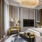 Art Deco Opulence: A luxurious bedroom adorned with gold accents, mirrored furniture, and plush velvet upholstery An art deco ch