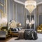 Art Deco Opulence: A luxurious bedroom adorned with gold accents, mirrored furniture, and plush velvet upholstery An art deco ch