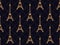 Art deco seamless pattern with eiffel tower. Gold color. Places of interest in Paris, France. Style of the 1920s - 1930s