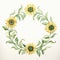 Art Deco Sunflower Wreath: Green Botanical Watercolor Illustration