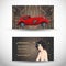 Art Deco vintage invitation template design with illustration of a red car. Vector illustration. Roaring Twenties