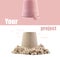 Art design collage pink decorative sand bucket. Empty space for text