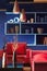 Art design of the living room in saturated color, 3D render. Vertical illustration