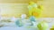 Art easter background with fresh spring flower and yellow butterfly