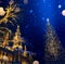 Art European Christmas; Christmas Tree and Old city;